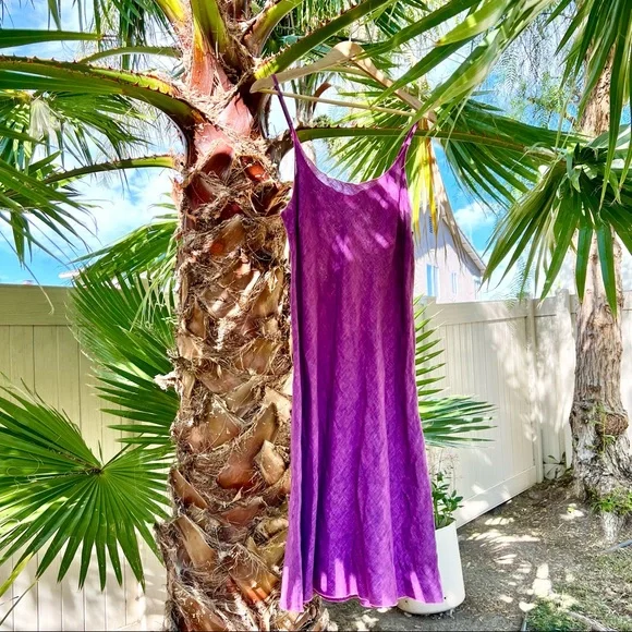 CP SHADES Faye 100% Linen Long Slip Dress in Purple Pink